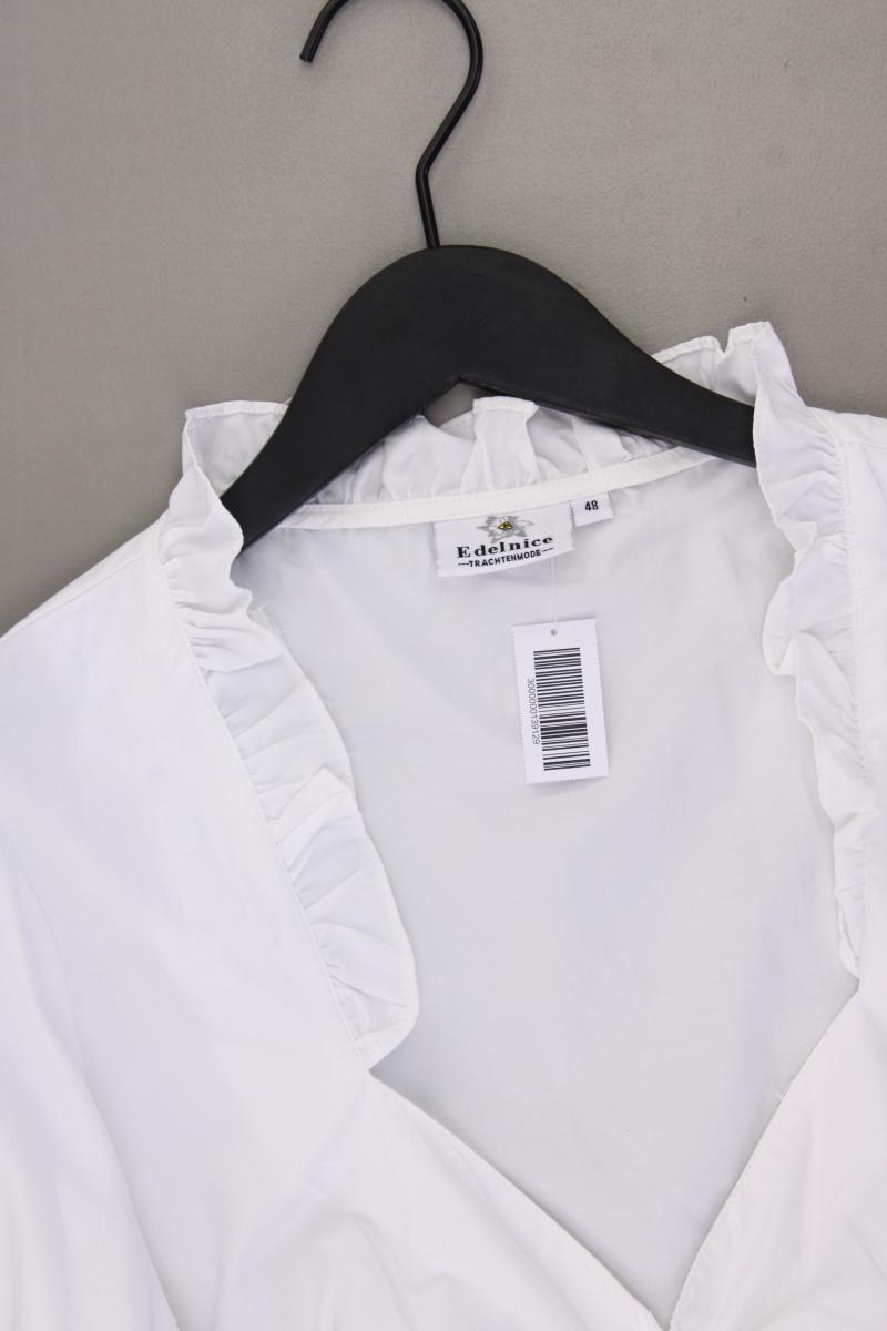 Edelnice Trachtenbluse Dirndlbluse Gr. 48 Kurzarm weiß aus Baumwolle