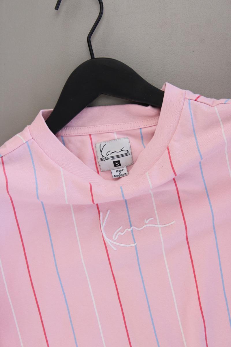 KARL KANI Cropped Shirt Gr. S gestreift Kurzarm rosa aus Baumwolle