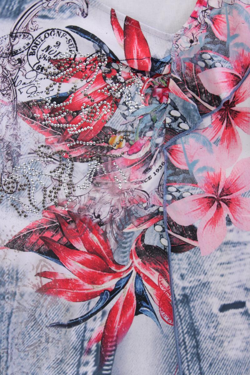 Biba Kurzarmbluse Gr. M mit Blumenmuster mehrfarbig aus Polyester