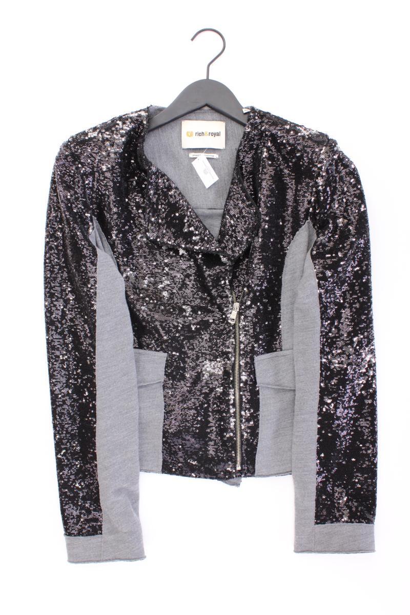 Rich&Royal Cardigan aus Wolle Gr. L Langarm mit Pailletten grau