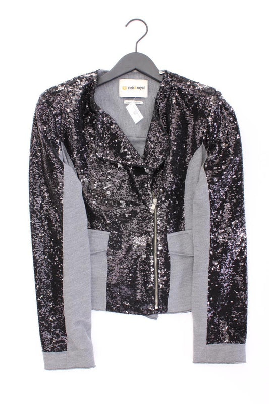 Rich&Royal Cardigan aus Wolle Gr. L Langarm mit Pailletten grau