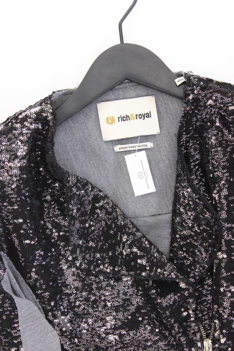 Rich&Royal Cardigan aus Wolle Gr. L Langarm mit Pailletten grau
