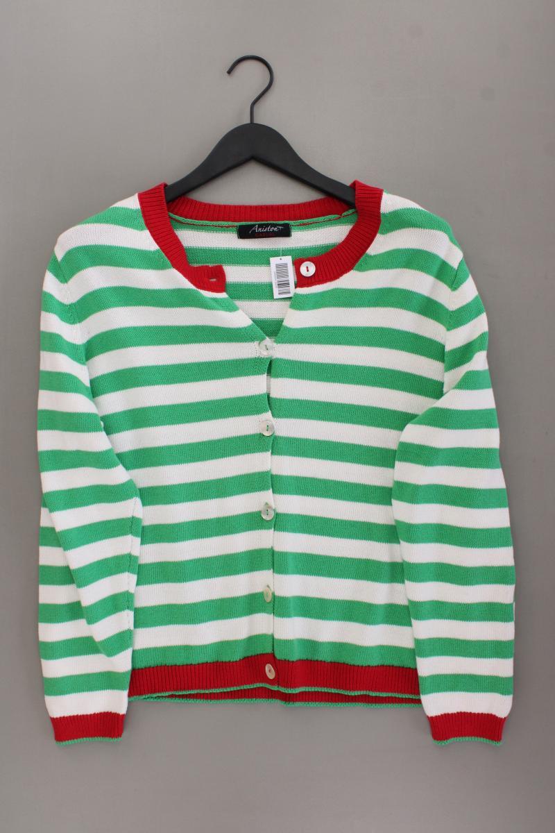 Aniston Strickjacke Gr. 46 gestreift neuwertig Langarm grün aus Baumwolle