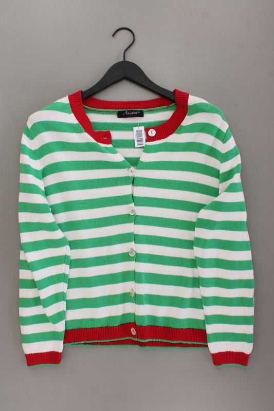 Aniston Strickjacke Gr. 46 gestreift neuwertig Langarm grün aus Baumwolle