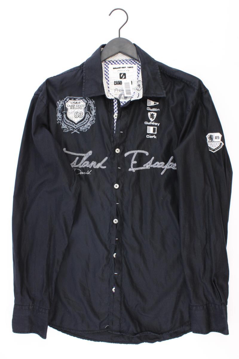 Camp David Langarmhemd für Herren Gr. XL schwarz aus Baumwolle