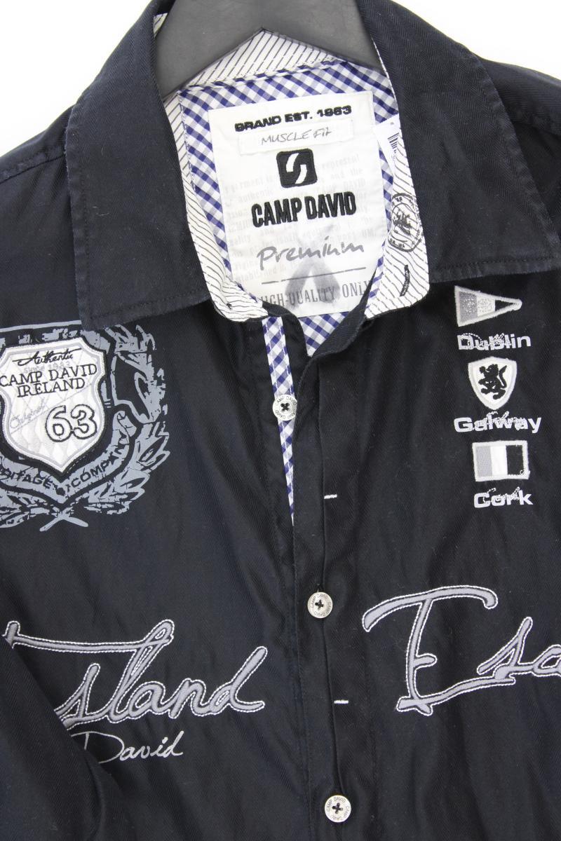 Camp David Langarmhemd für Herren Gr. XL schwarz aus Baumwolle
