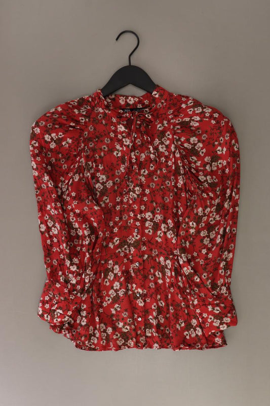 Zara Regular Bluse Gr. S mit Blumenmuster 3/4 Ärmel rot aus Viskose