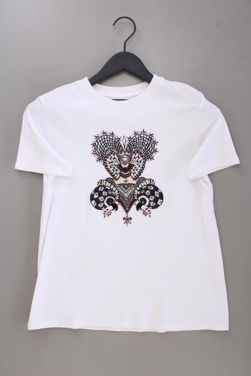 UTERQUE T-Shirt Gr. M Kurzarm mit Pailletten weiß