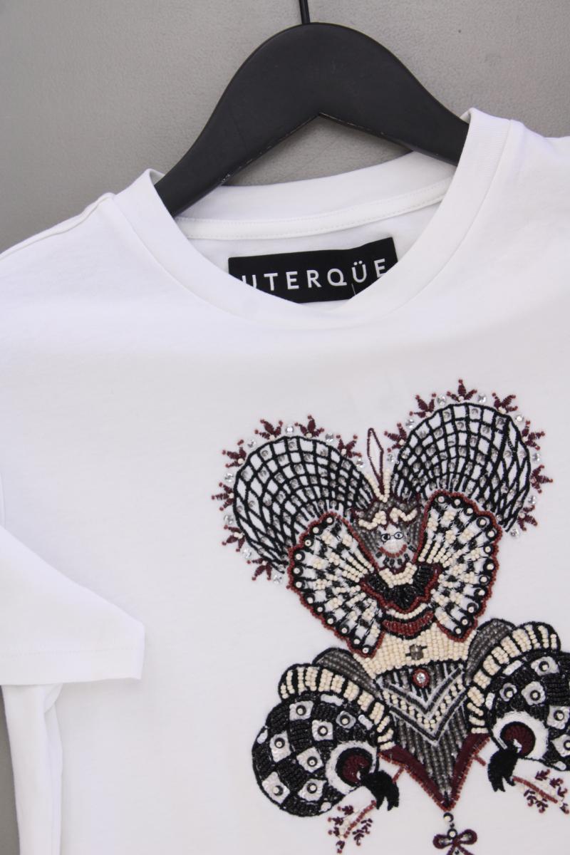 UTERQUE T-Shirt Gr. M Kurzarm mit Pailletten weiß