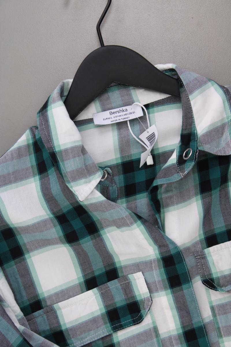 Bershka Karobluse Gr. M/L kariert Langarm grün aus Baumwolle