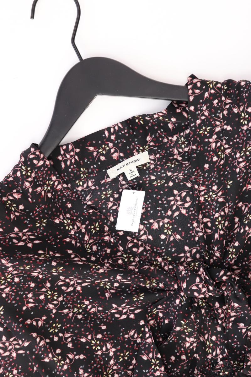 MAX STUDIO Langarmkleid Gr. L mit Blumenmuster schwarz aus Polyester