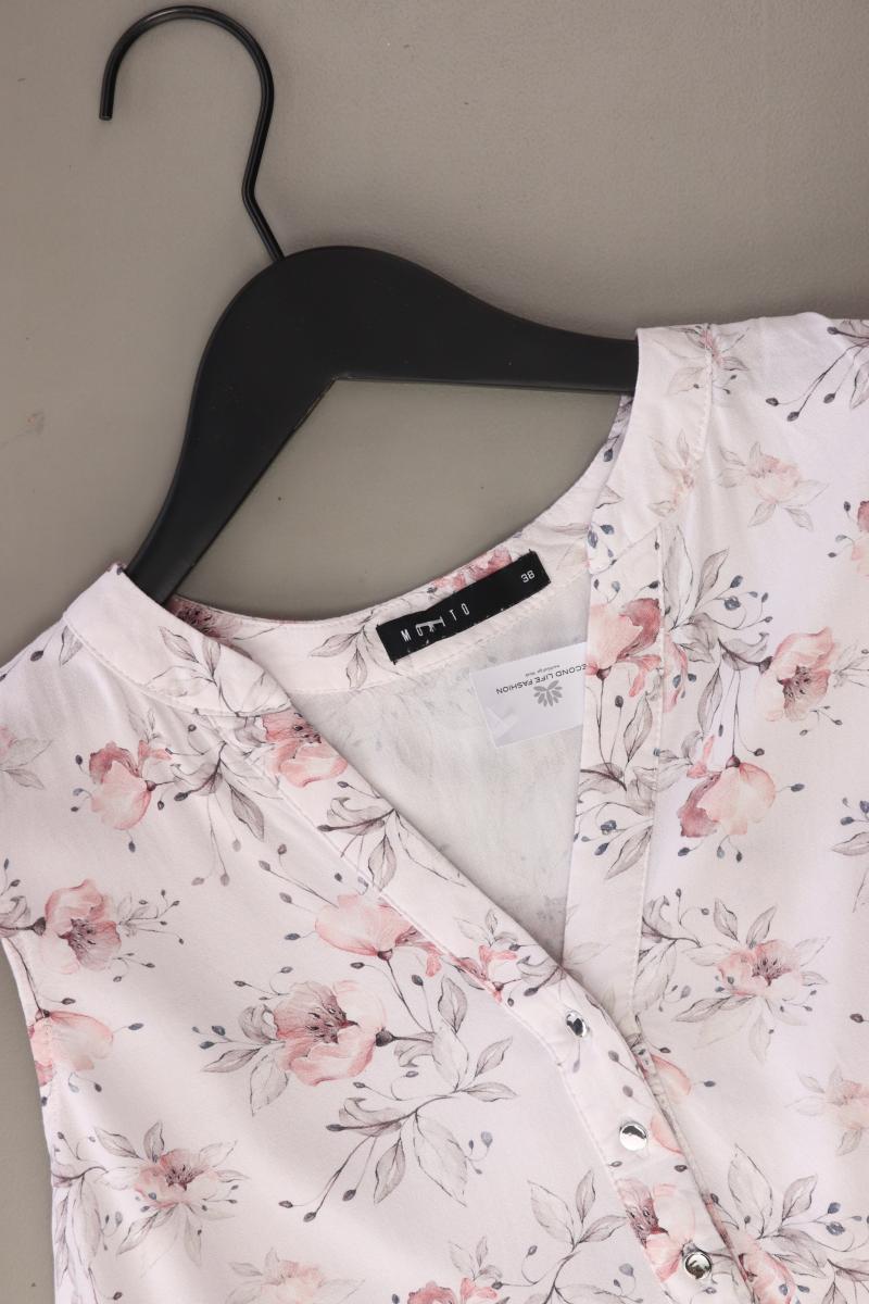 Mohito Ärmellose Bluse Gr. 38 mit Blumenmuster weiß aus Baumwolle