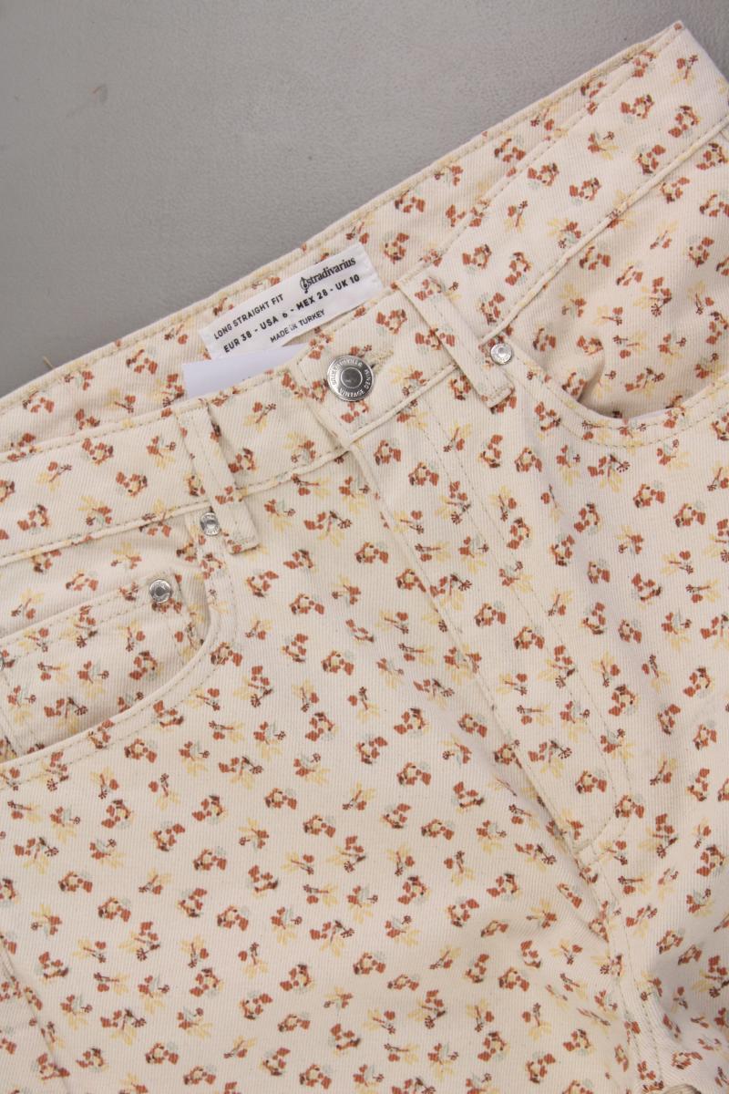 Stradivarius Five-Pocket-Hose Gr. 38 mit Blumenmuster creme