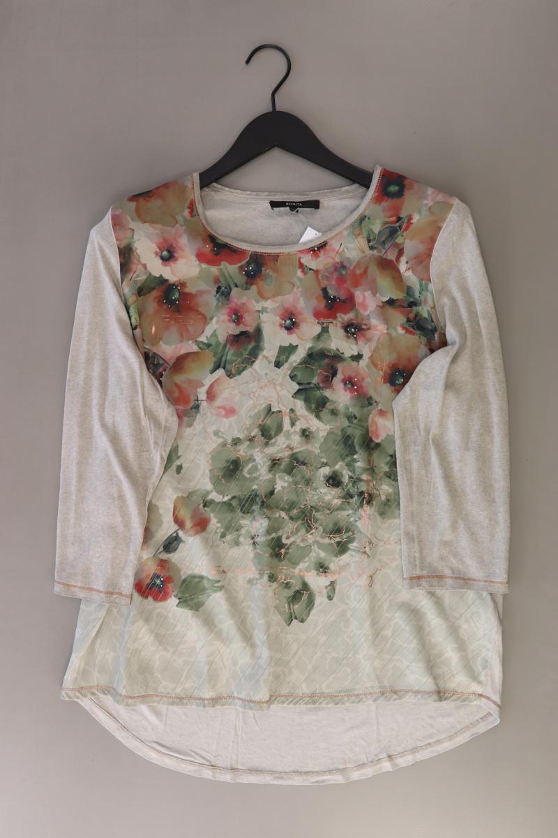 Bonita Printshirt Gr. XL mit Blumenmuster 3/4 Ärmel grau aus Viskose