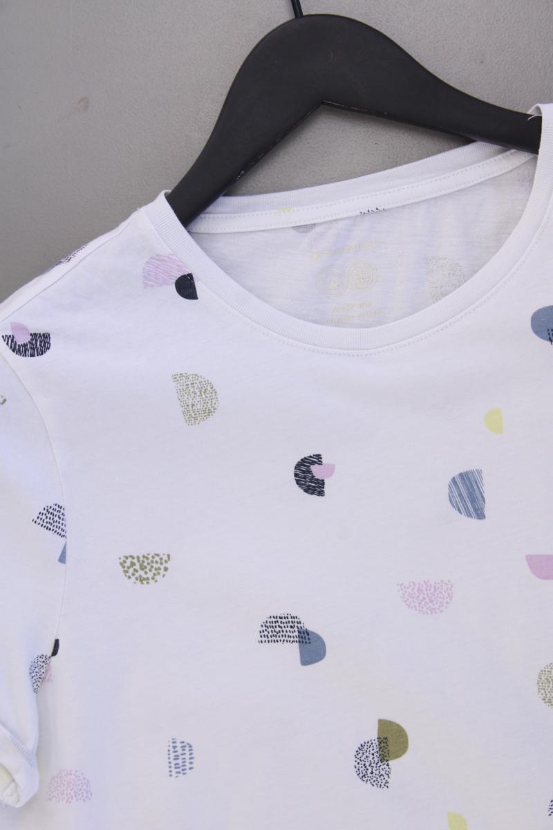 Tom Tailor Printshirt Gr. L geometrisches Muster Kurzarm weiß aus Baumwolle