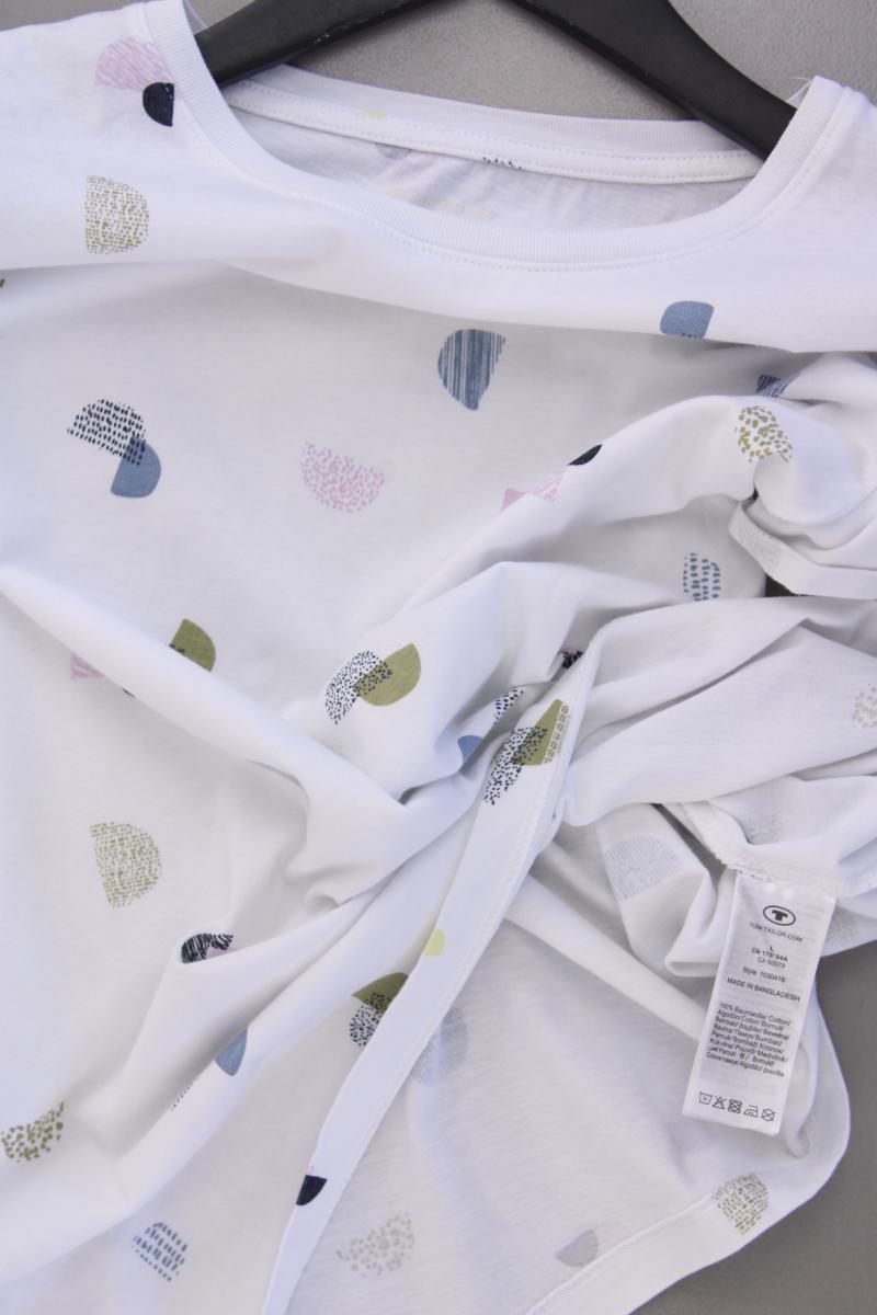 Tom Tailor Printshirt Gr. L geometrisches Muster Kurzarm weiß aus Baumwolle