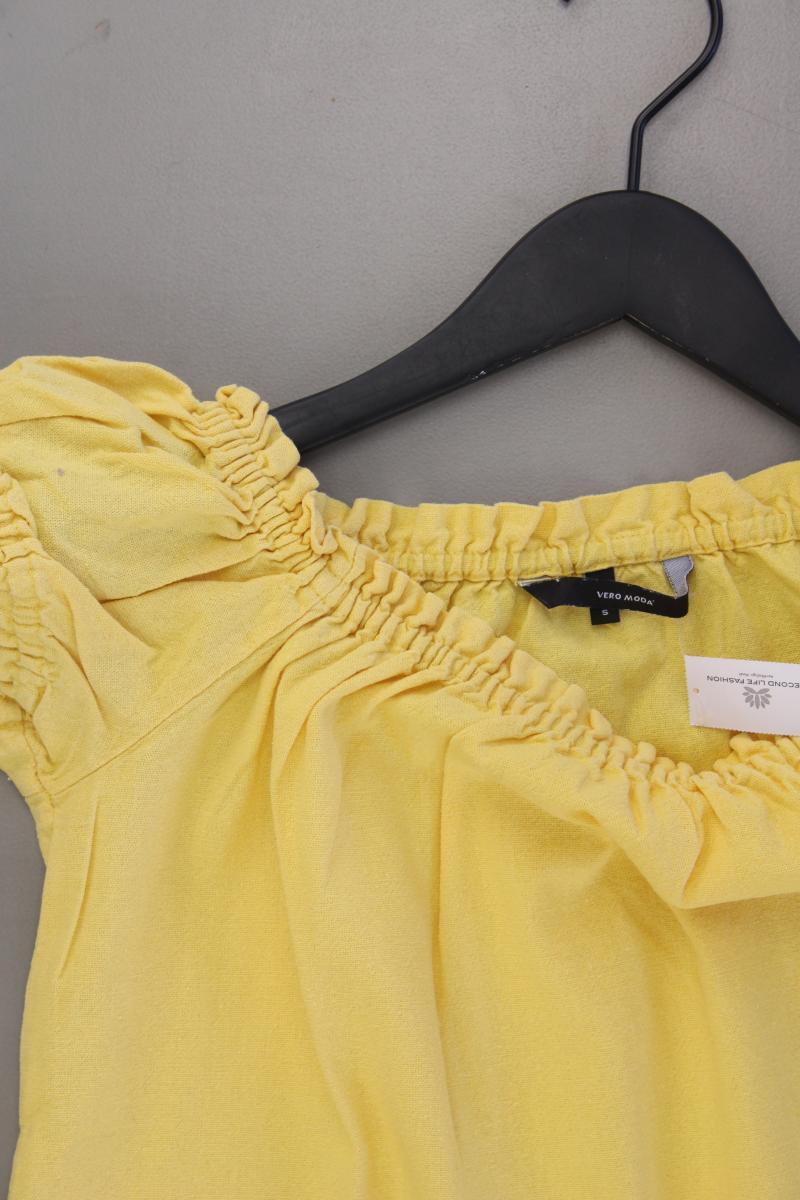 Vero Moda Bluse mit Leinen Gr. S Kurzarm mit Carmen-Ausschnitt gelb