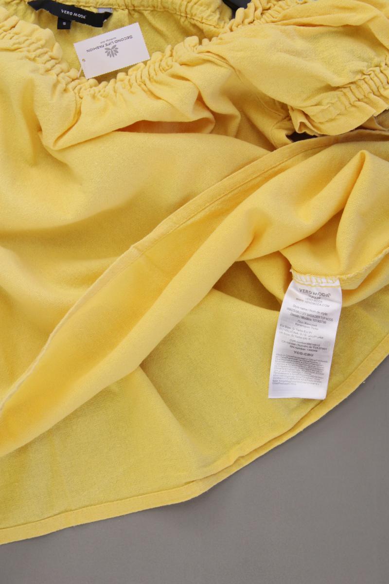 Vero Moda Bluse mit Leinen Gr. S Kurzarm mit Carmen-Ausschnitt gelb