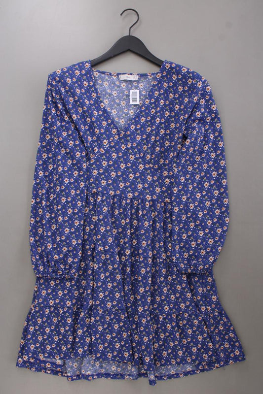Mango Langarmkleid Gr. L mit Blumenmuster neuwertig blau aus Polyester