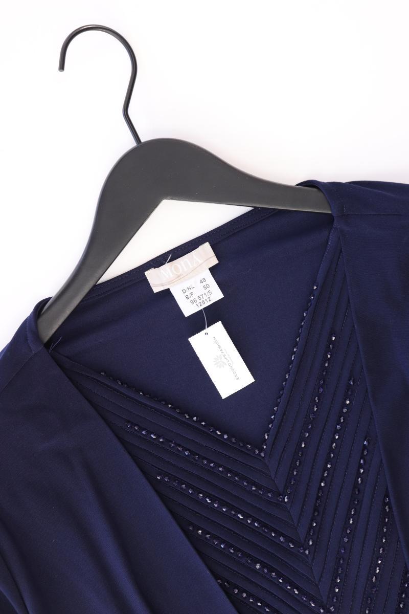 Mona Langarmbluse Gr. 48 mit Glitzer blau aus Polyester