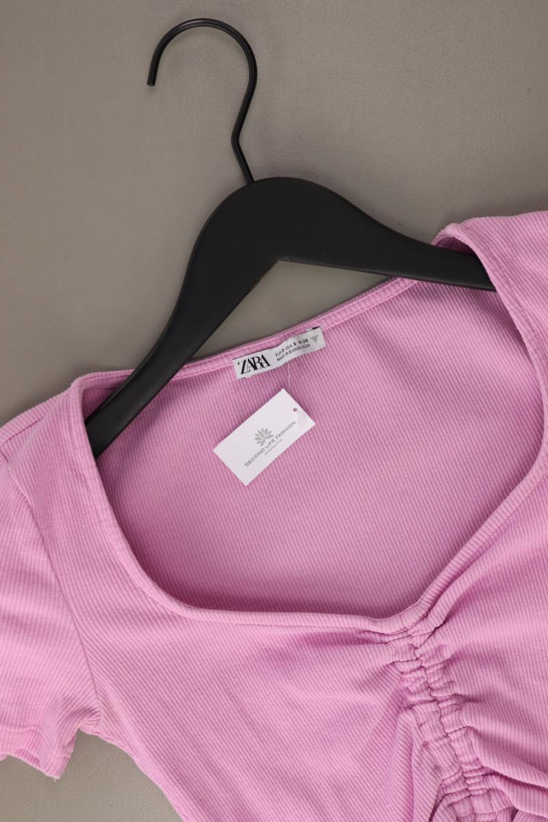 Zara Shirt mit V-Ausschnitt Gr. S Kurzarm rosa aus Baumwolle