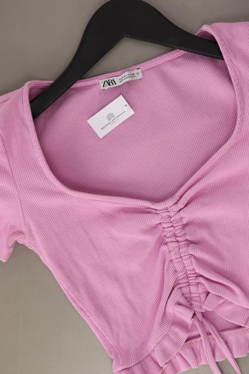 Zara Shirt mit V-Ausschnitt Gr. S Kurzarm rosa aus Baumwolle