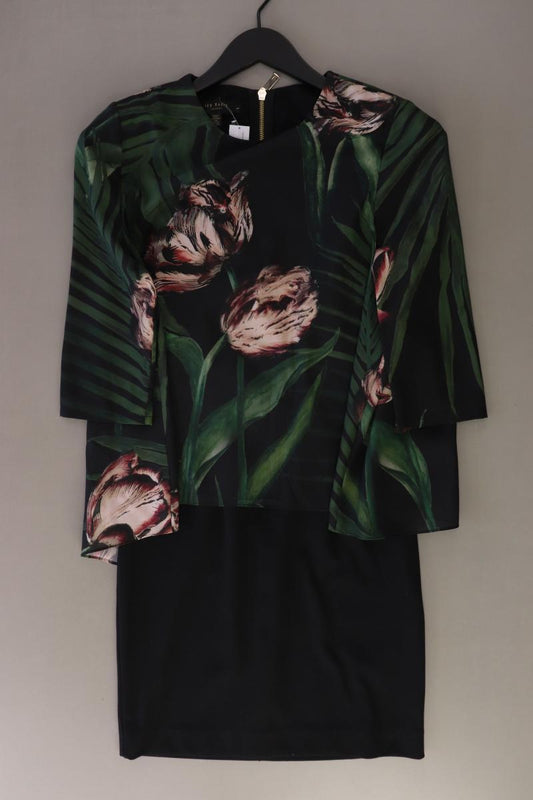 Ted Baker Midikleid Gr. XS mit Blumenmuster 3/4 Ärmel grün aus Polyester
