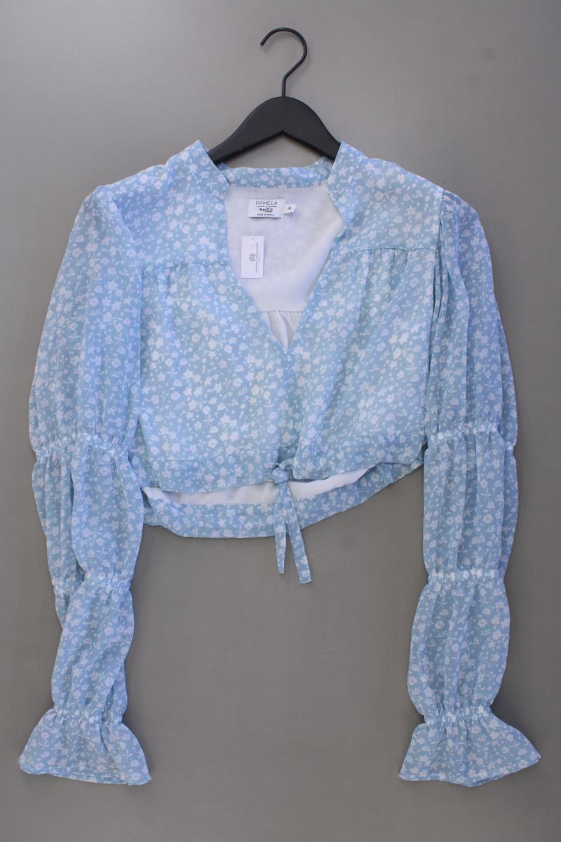 NA-KD x Pamela Bluse Gr. 36 mit Blumenmuster Langarm blau aus Polyester