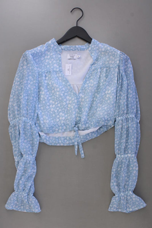 NA-KD x Pamela Bluse Gr. 36 mit Blumenmuster Langarm blau aus Polyester