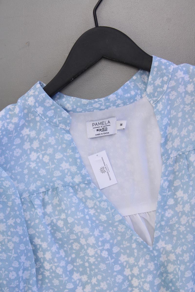NA-KD x Pamela Bluse Gr. 36 mit Blumenmuster Langarm blau aus Polyester