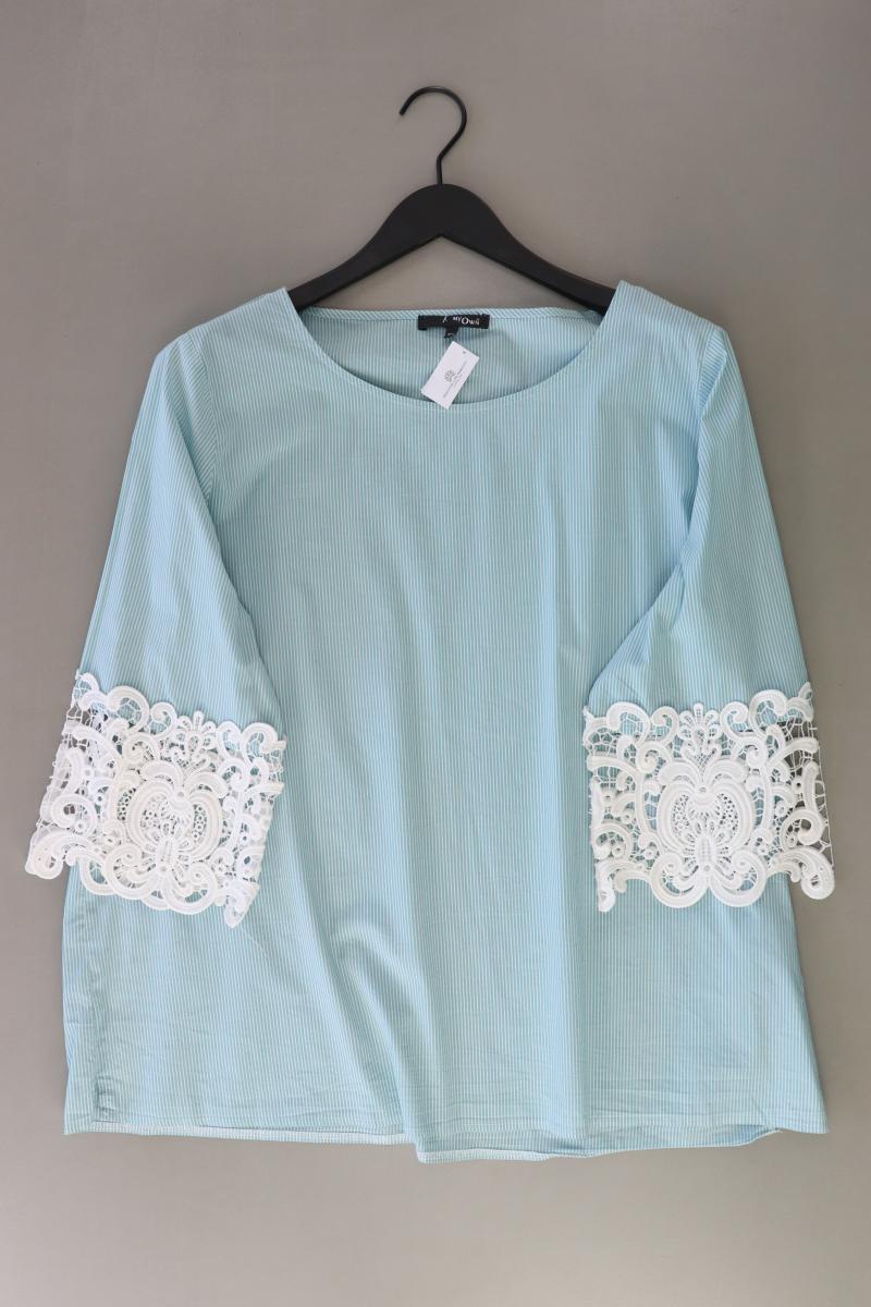 My Own Bluse Gr. 50 gestreift Kurzarm türkis aus Baumwolle