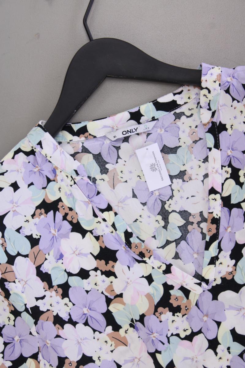 Only Sommerkleid Gr. XL mit Blumenmuster Kurzarm lila aus Viskose