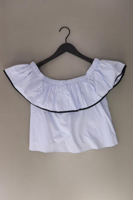 Zara Regular Bluse Gr. S mit Carmen-Ausschnitt blau aus Baumwolle