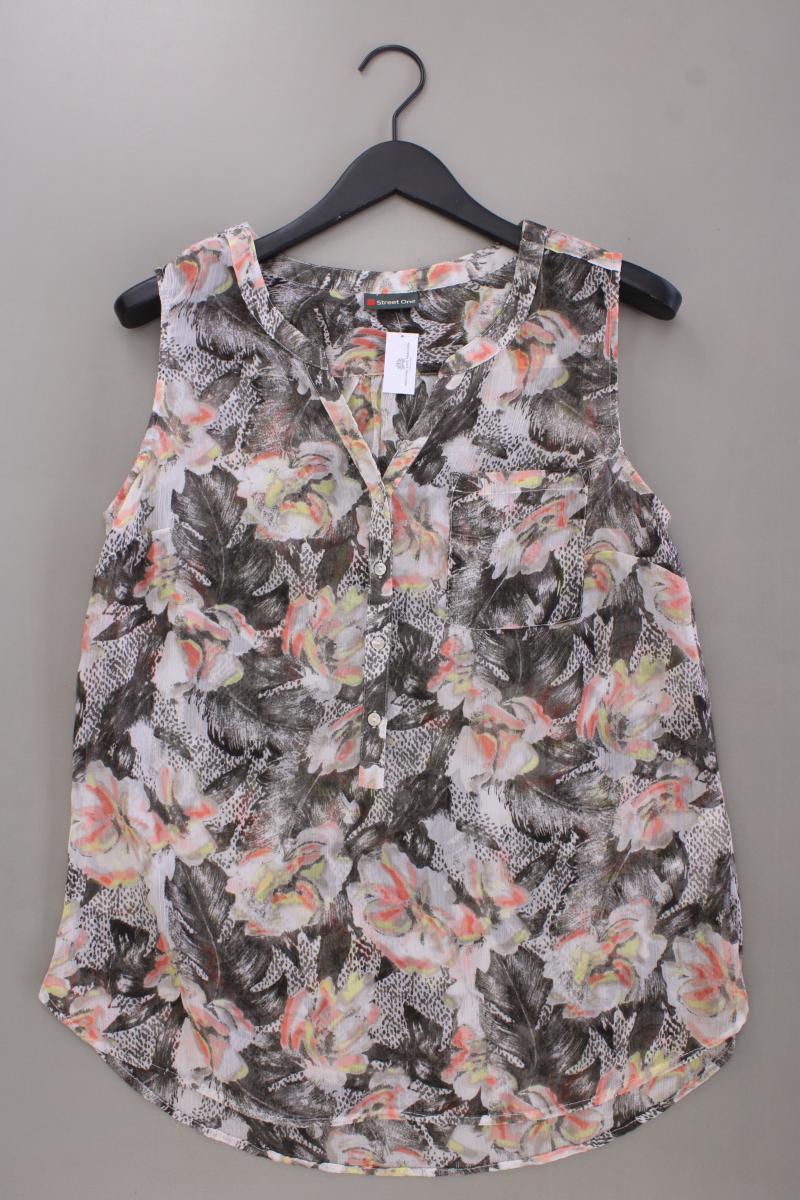 Street One Ärmellose Bluse Gr. 42 mit Blumenmuster neuwertig grau aus Polyester