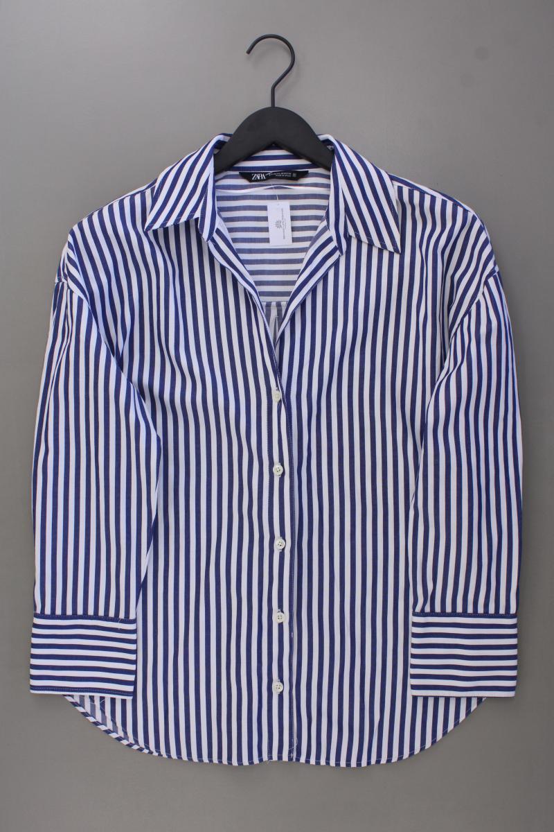 Zara Langarmbluse Gr. XS gestreift blau aus Baumwolle
