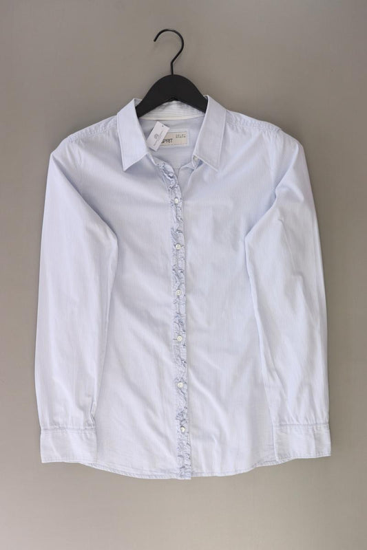 Esprit Rüschenbluse Gr. 38 Langarm blau aus Baumwolle