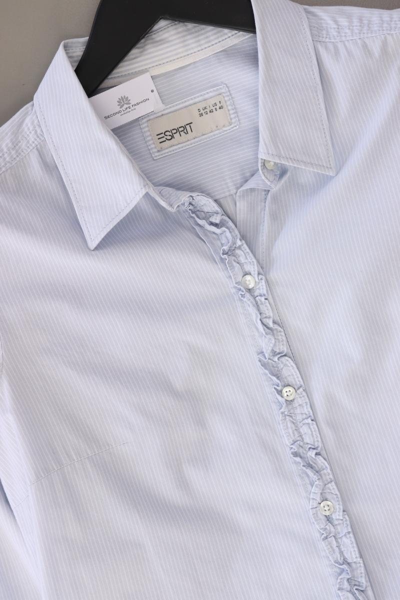 Esprit Rüschenbluse Gr. 38 Langarm blau aus Baumwolle