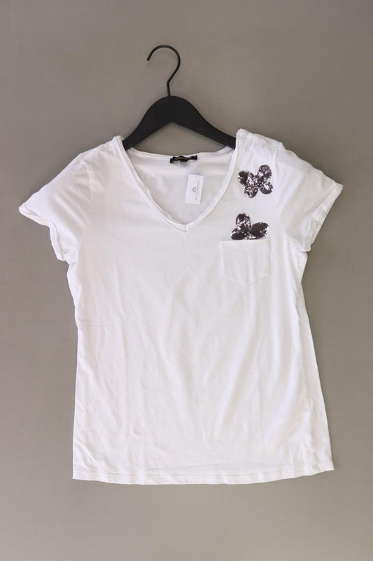 More&More Shirt mit V-Ausschnitt Gr. 36 Kurzarm mit Pailletten weiß