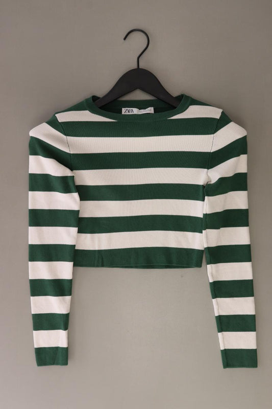 Zara Cropped Langarmshirt Gr. S gestreift grün aus Viskose