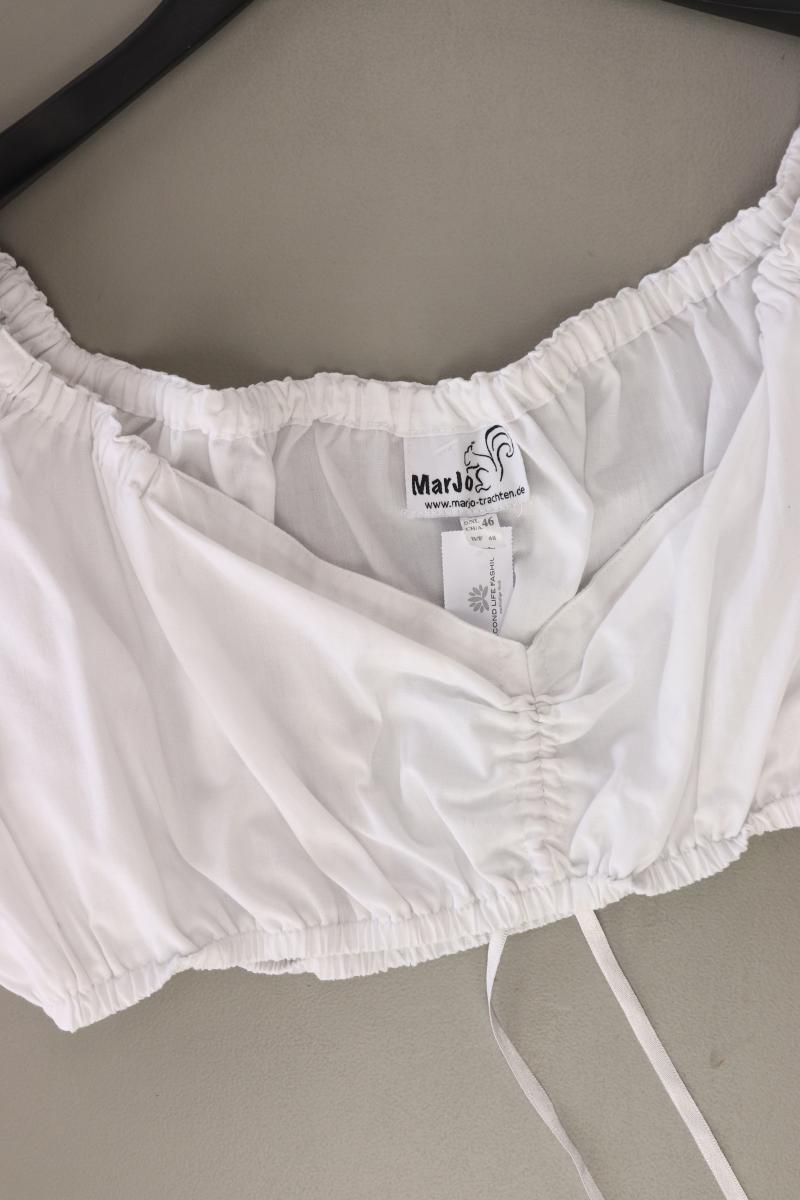 Marjo Dirndl Bluse Trachtenbluse Gr. 46 Kurzarm weiß aus Baumwolle