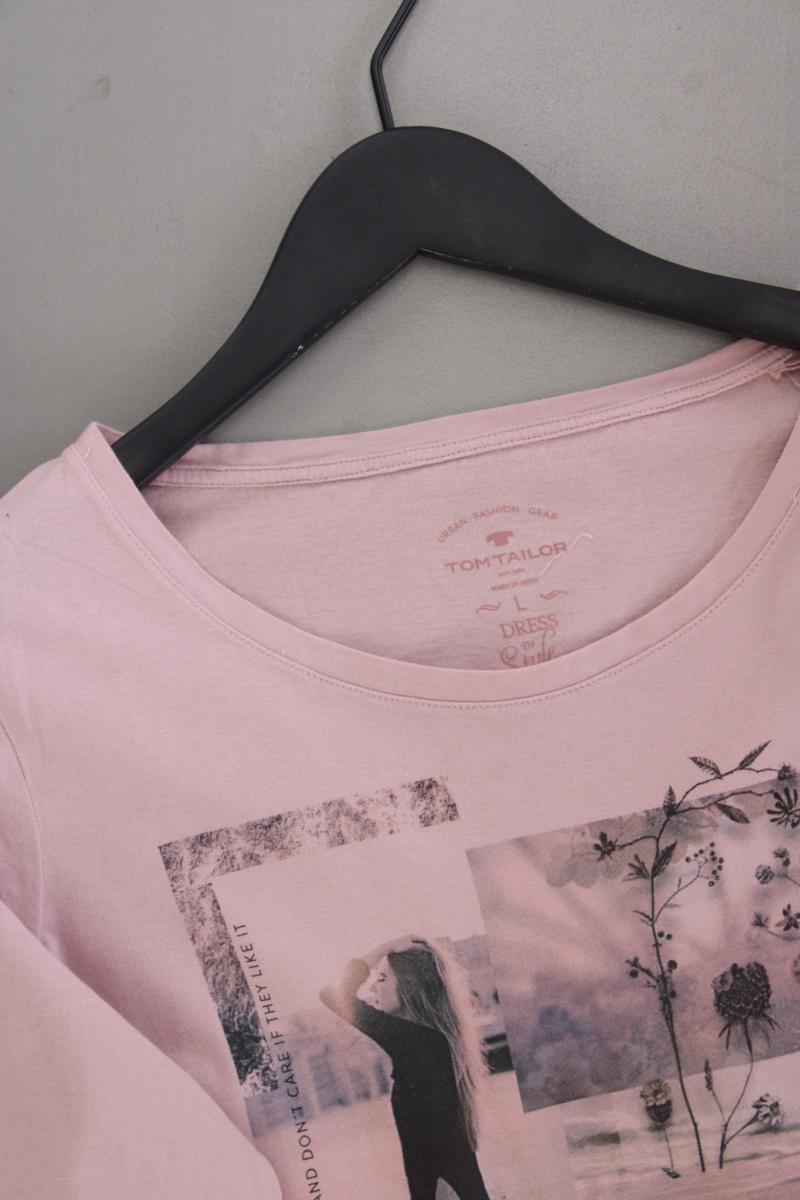 Tom Tailor Printshirt Gr. L Langarm rosa aus Baumwolle