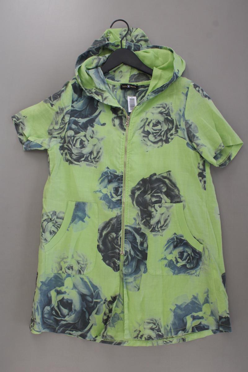 Julia Wang Kapuzencardigan aus Leinen Gr. S mit Blumenmuster Kurzarm grün