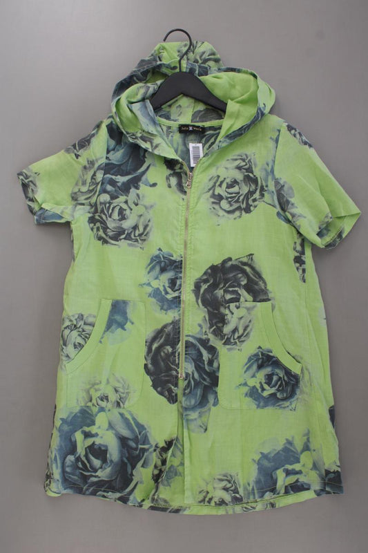 Julia Wang Kapuzencardigan aus Leinen Gr. S mit Blumenmuster Kurzarm grün