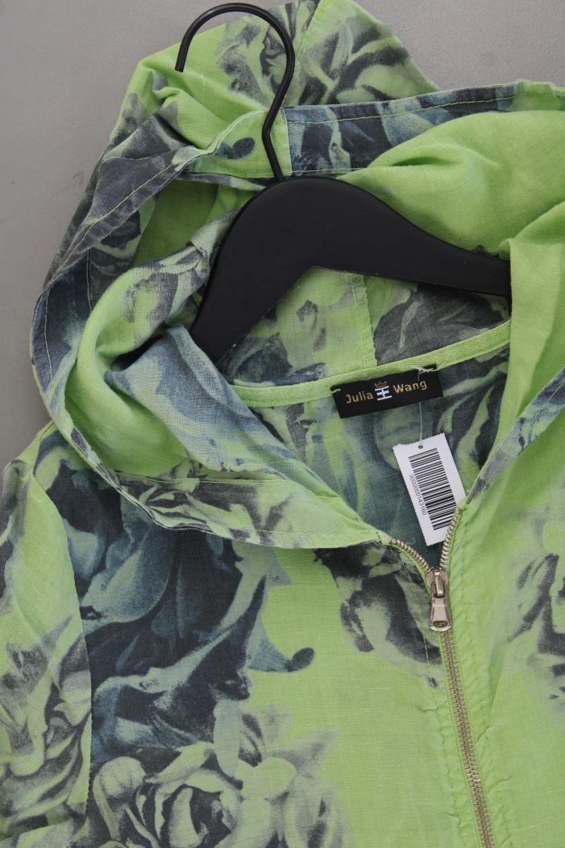 Julia Wang Kapuzencardigan aus Leinen Gr. S mit Blumenmuster Kurzarm grün