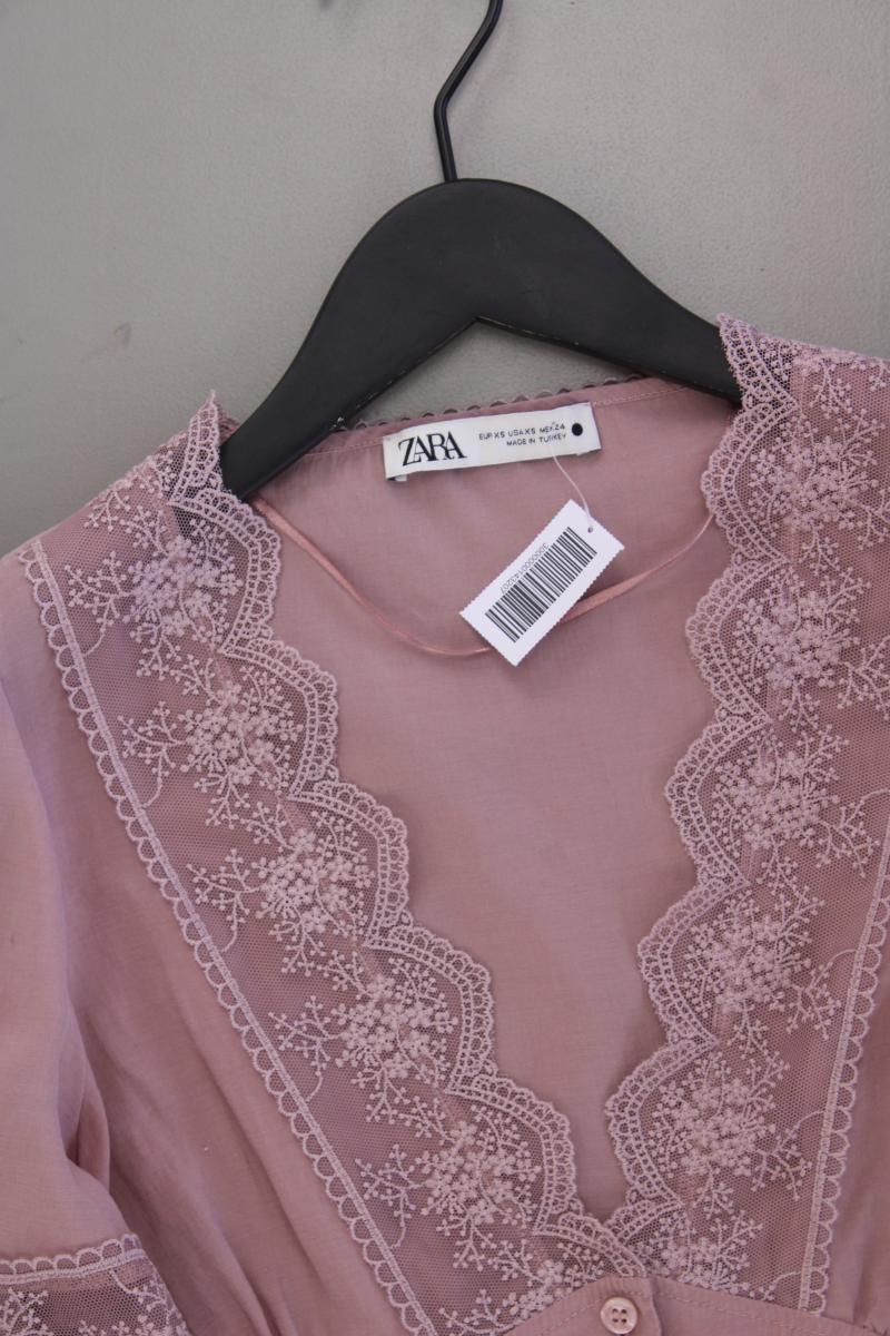 Zara Spitzenbluse Gr. XS Kurzarm rosa aus Lyocell