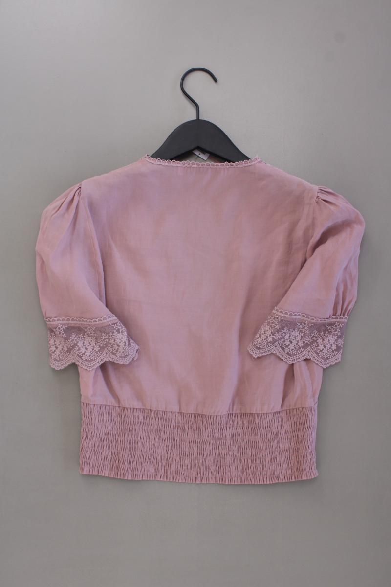 Zara Spitzenbluse Gr. XS Kurzarm rosa aus Lyocell
