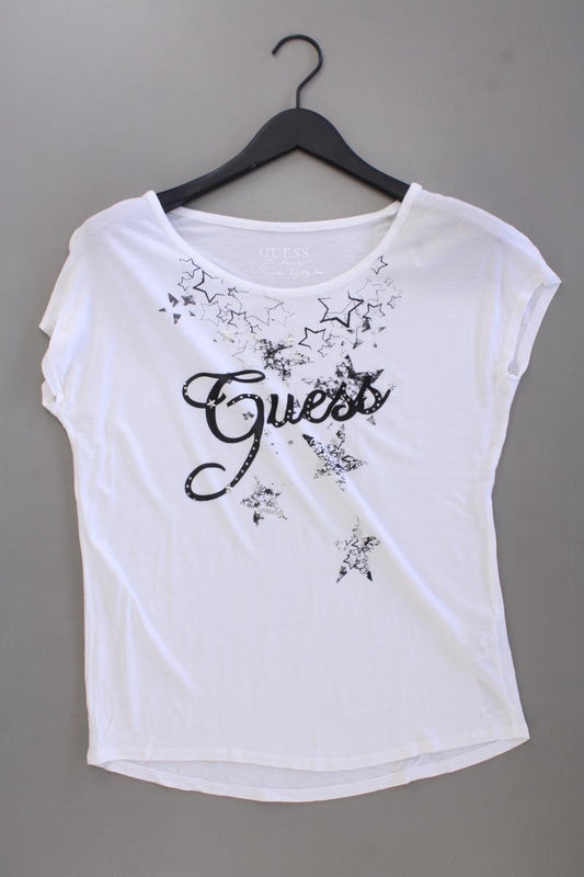 Guess Printshirt Gr. M Kurzarm weiß aus Viskose