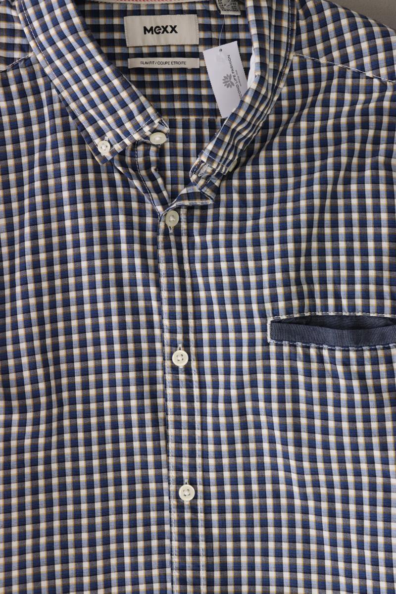 Mexx Karohemd für Herren Gr. XXL kariert Langarm blau aus Baumwolle