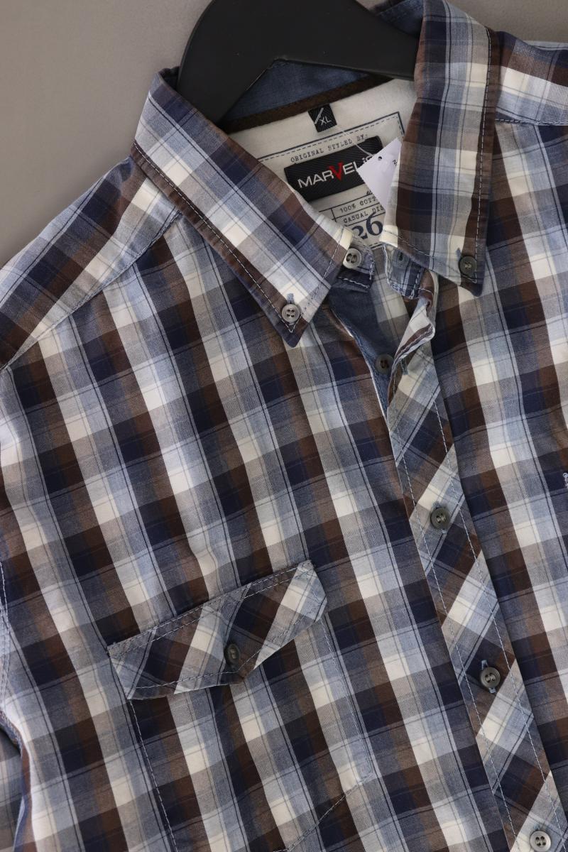 MARVELIS Karohemd für Herren Gr. XL kariert Langarm blau aus Baumwolle