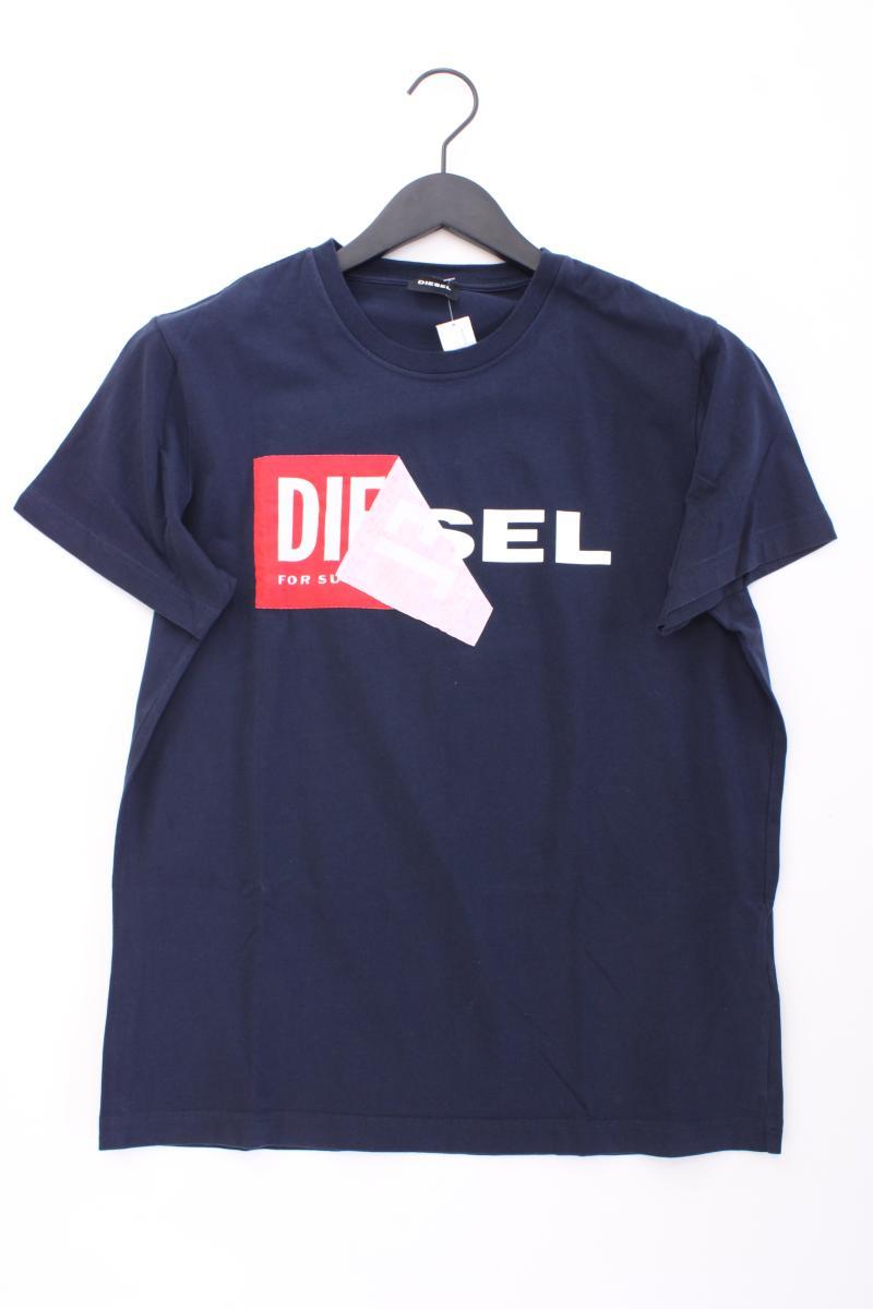 Diesel Printshirt für Herren Gr. L neuwertig Kurzarm blau aus Baumwolle